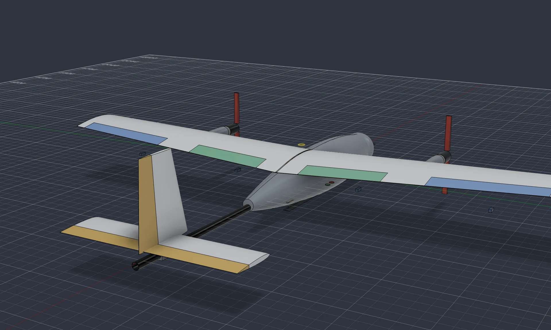 Rear view of the aircraft with the stabiliser mounted low on the boom