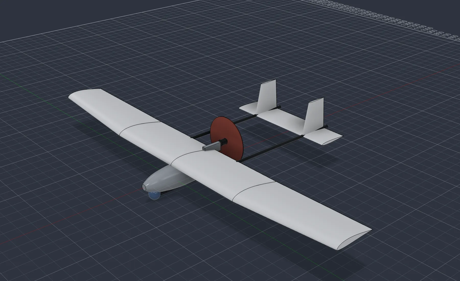 Twin-boom pusher layout with a long wing