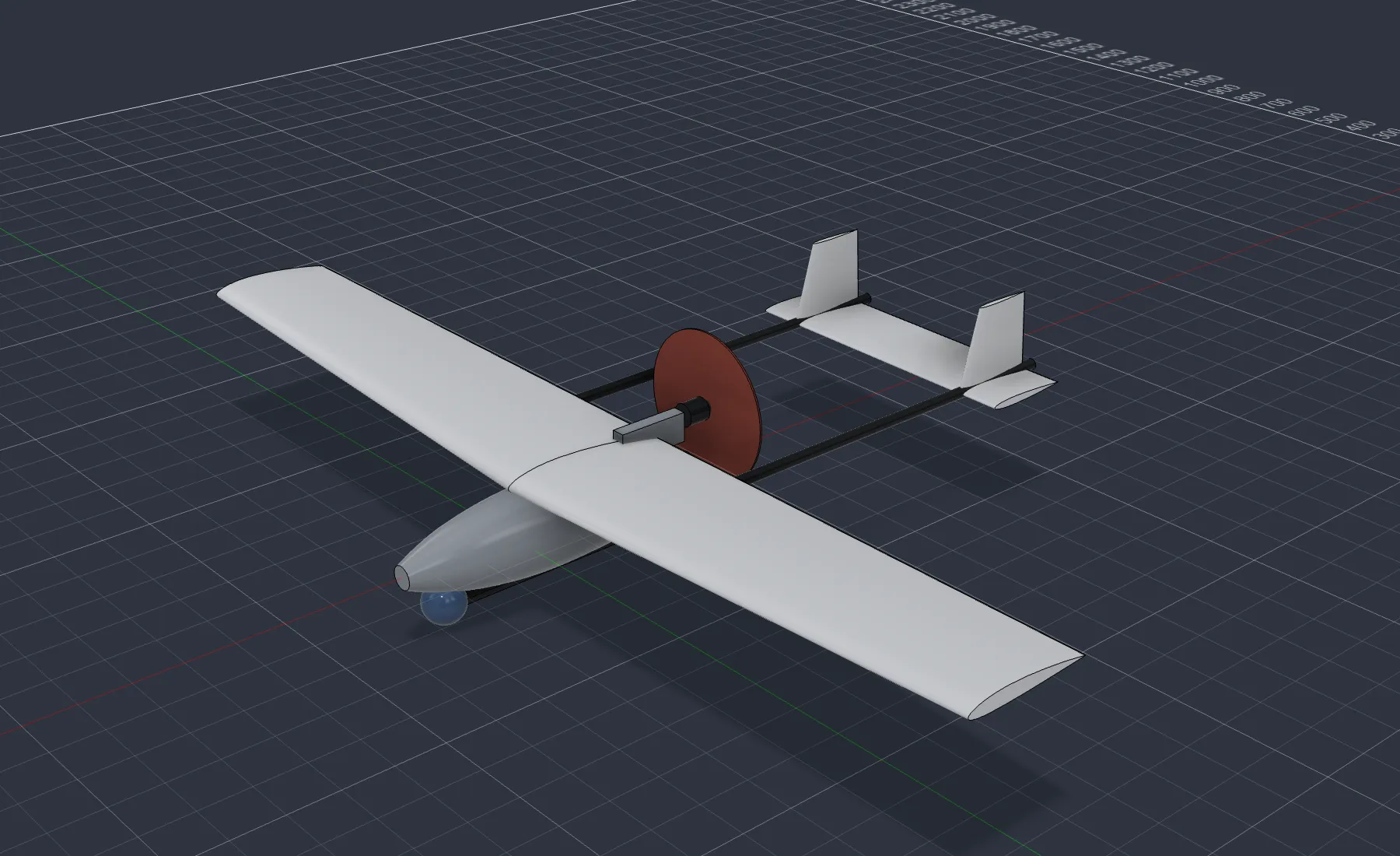 Twin-boom pusher layout with a shorter wing
